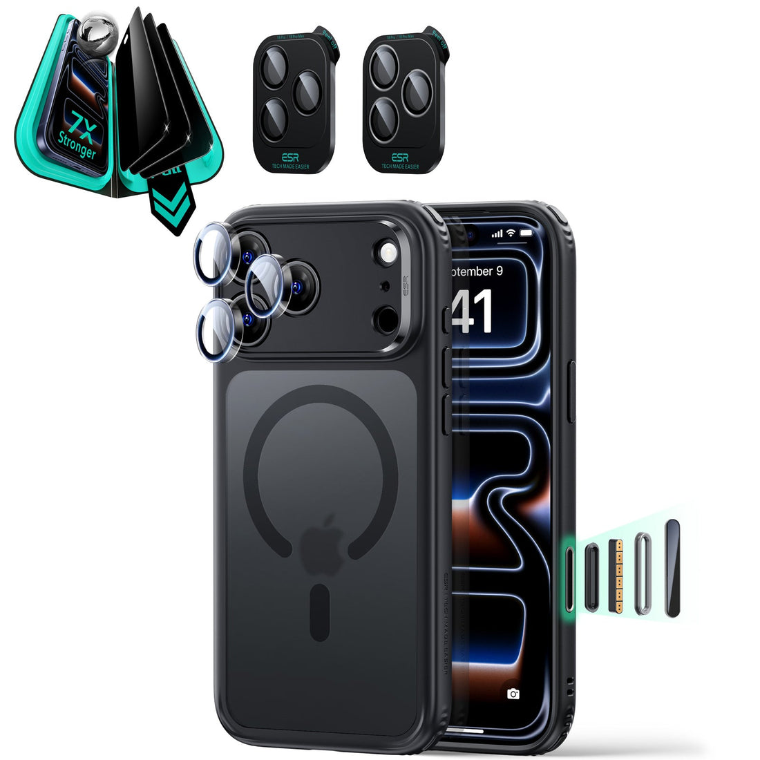 Frosted Black iPhone 18 Pro Max Magsafe Slim Phone Case with armorite tempered glass privacy screen protector and camera lens protector
