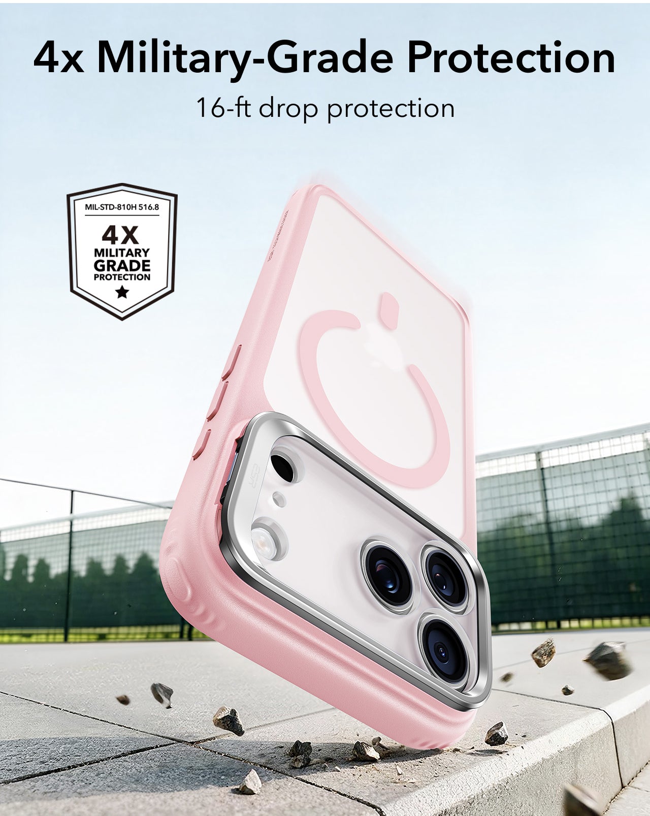 Frosted Bubblegum Pink iPhone 18 Pro Magsafe Slim Phone Case with Stand 4x Military-Grade Protection