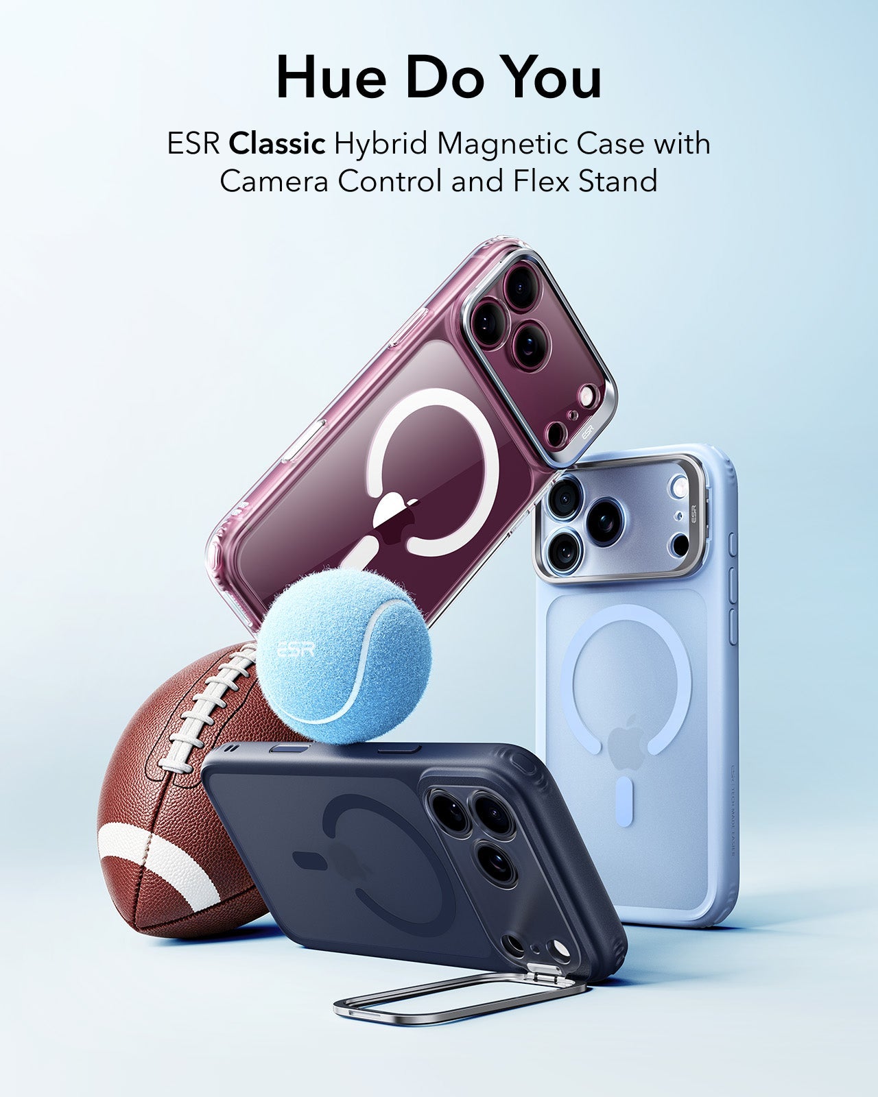 ESR Frosted Misty Blue iPhone 18 Pro Magsafe Slim Phone Case with Stand Hue Do You
