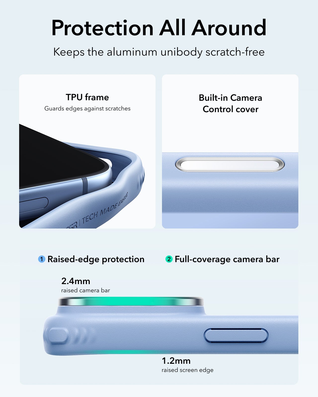 ESR Frosted Misty Blue iPhone 18 Pro Magsafe Slim Phone Case with Stand Protection All Around