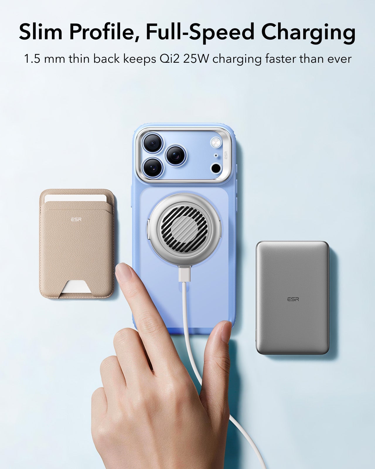 ESR Frosted Misty Blue iPhone 18 Pro Magsafe Slim Phone Case with Stand Slim Profile, Full-Speed Charging