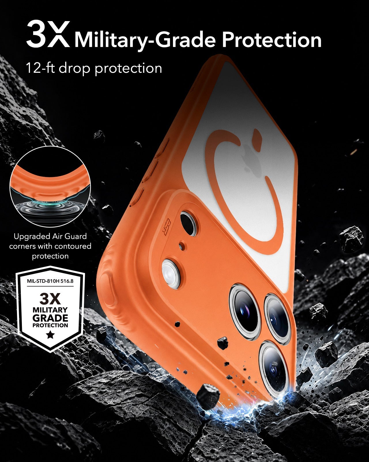 ESR Frosted Orange iPhone 18 Pro Magsafe Slim Phone Case 3X Military-Grade Protection