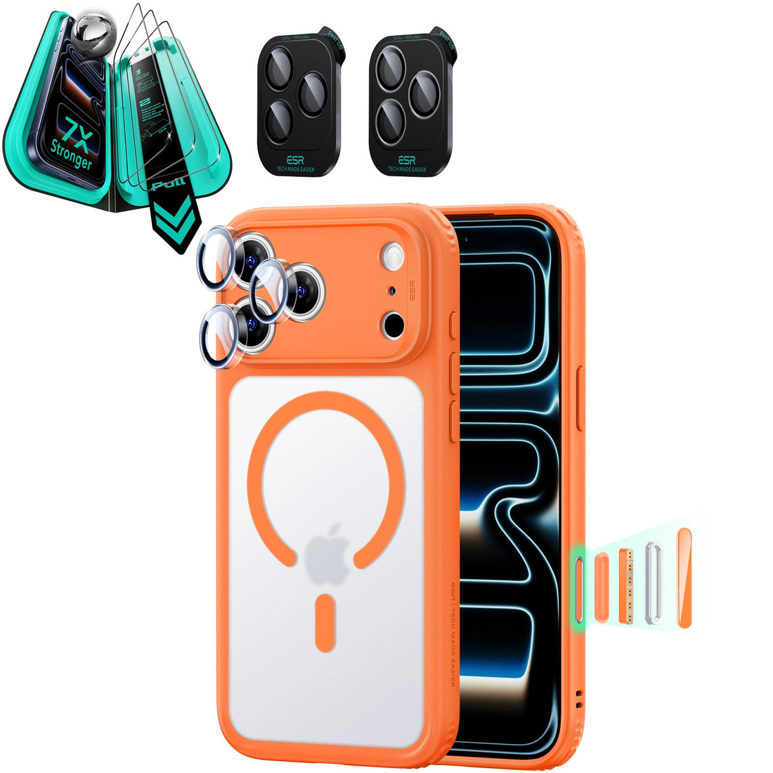 Frosted Orange iPhone 18 Pro Magsafe Slim Phone Case with armorite tempered glass screen protector and camera lens protector