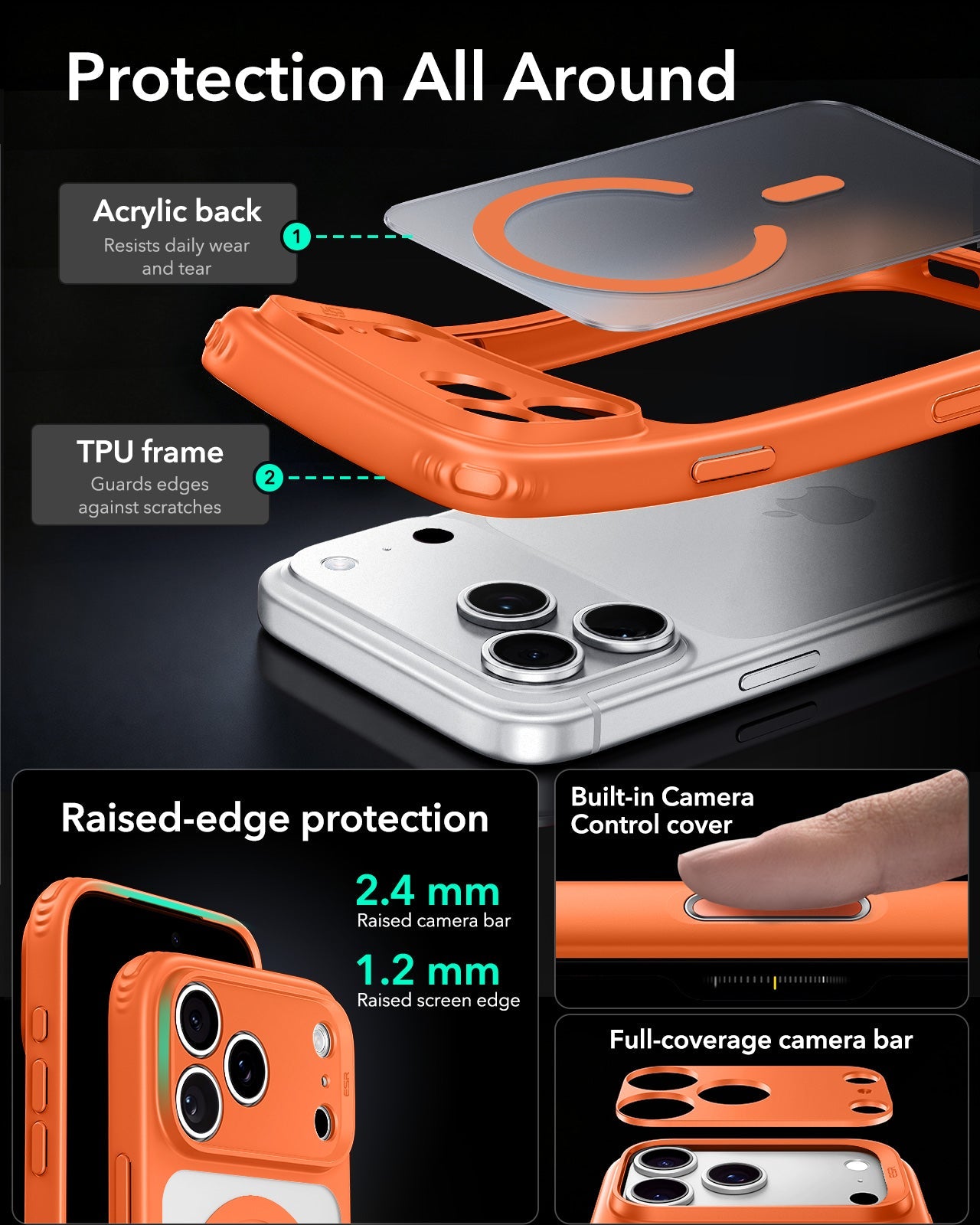 ESR Frosted Orange iPhone 18 Pro Max Magsafe Slim Phone Case Protection All Around