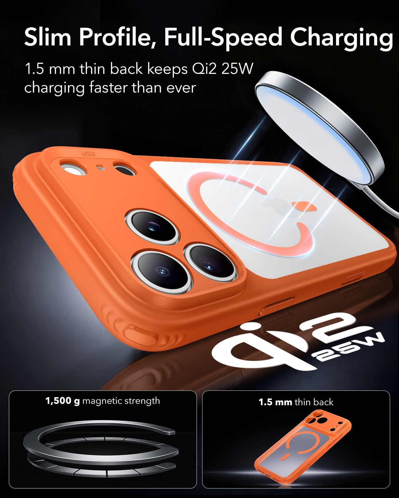 ESR Frosted Orange iPhone 18 Pro Max Magsafe Slim Phone Case Slim Profile, Full-Speed Charging