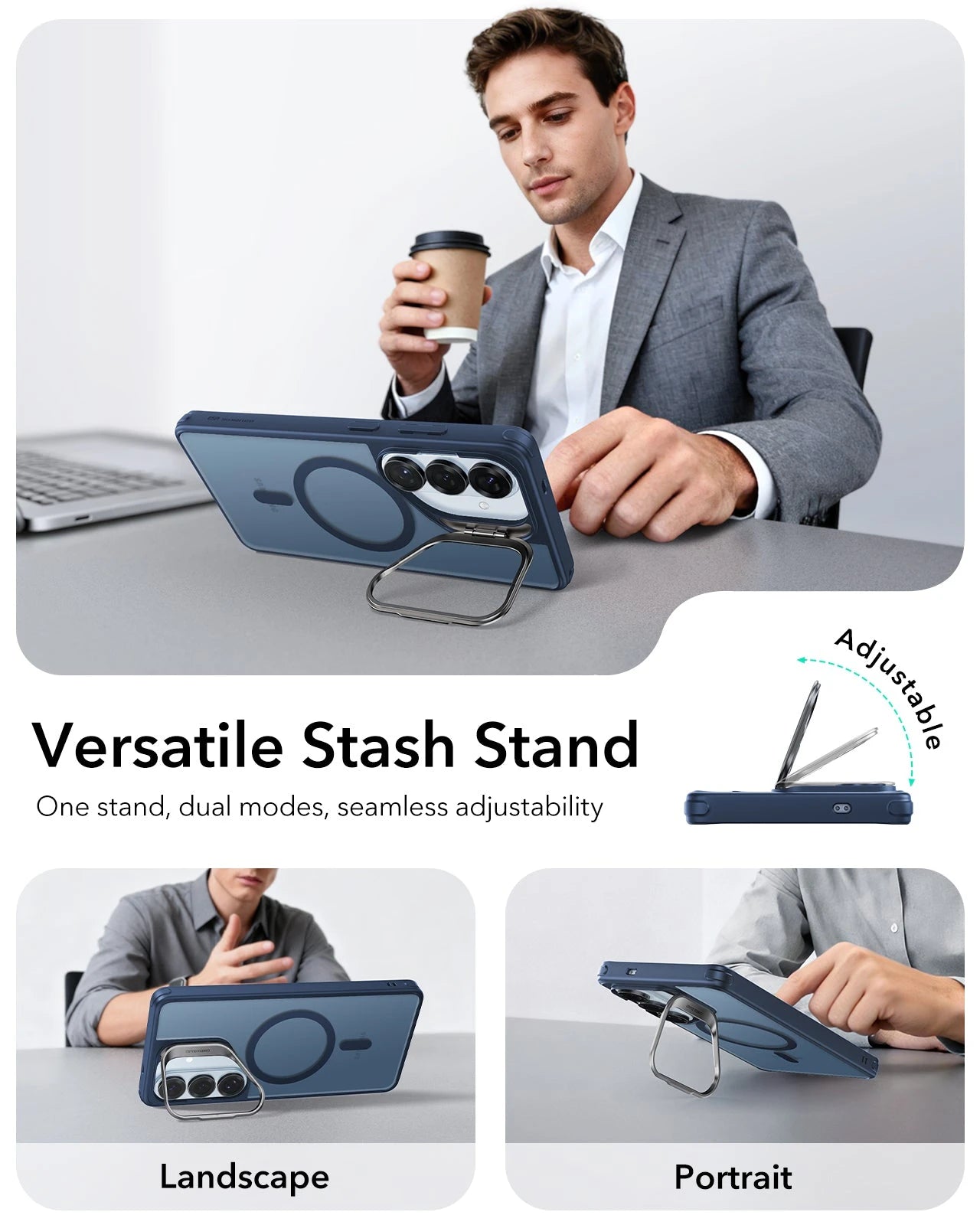 ESR Samsung Galaxy S26 Ultra Classic Hybrid Magsafe Case with Stand Frosted Blue Versatile Stash Stand