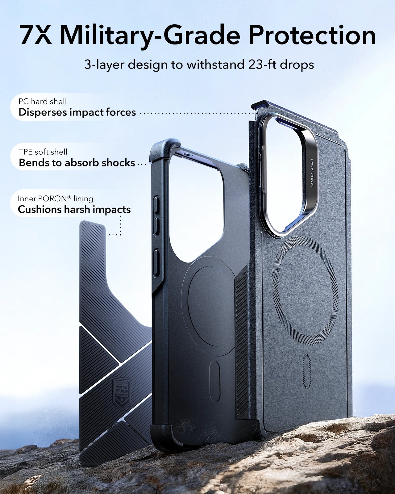 ESR Samsung Galaxy S26 Cyber Tough Magsafe Case with Stand Black 7X Military Grade Protection