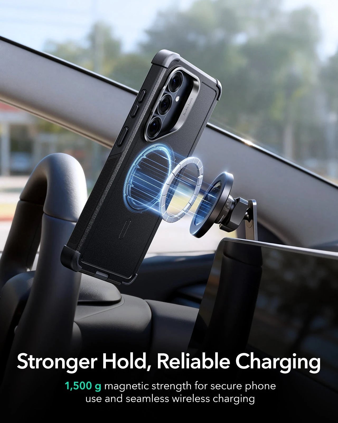 ESR Samsung Galaxy S26 Cyber Tough Magsafe Case with Stand Black Stronger Hold Reliable Charging