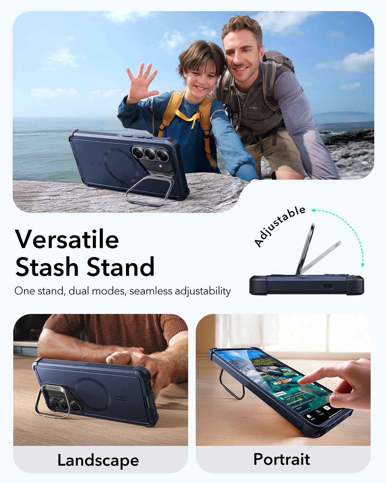 ESR Samsung Galaxy S26 Cyber Tough Magsafe Case with Stand Navy Blue Versatile Stash Stand