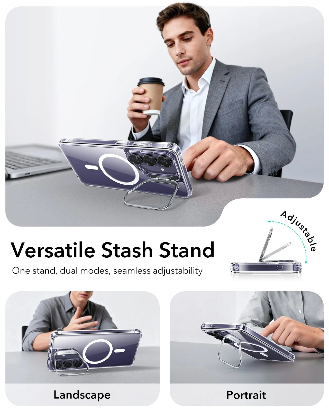 ESR Samsung Galaxy S26 Plus Classic Hybrid Magsafe Case with Stand Clear Versatile Stash Stand 