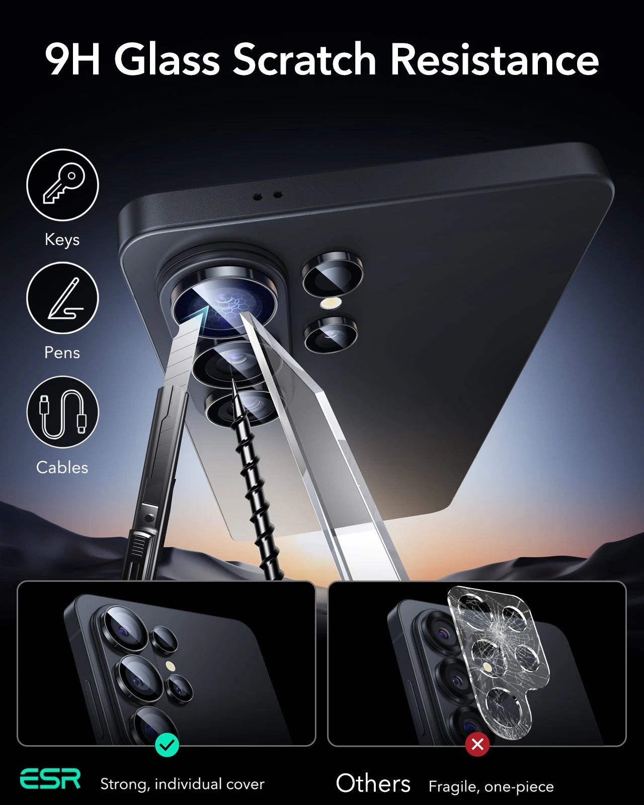 ESR Galaxy S26 Ultra Camera Lens Protector Black 9H Glass Scratch Resistance
