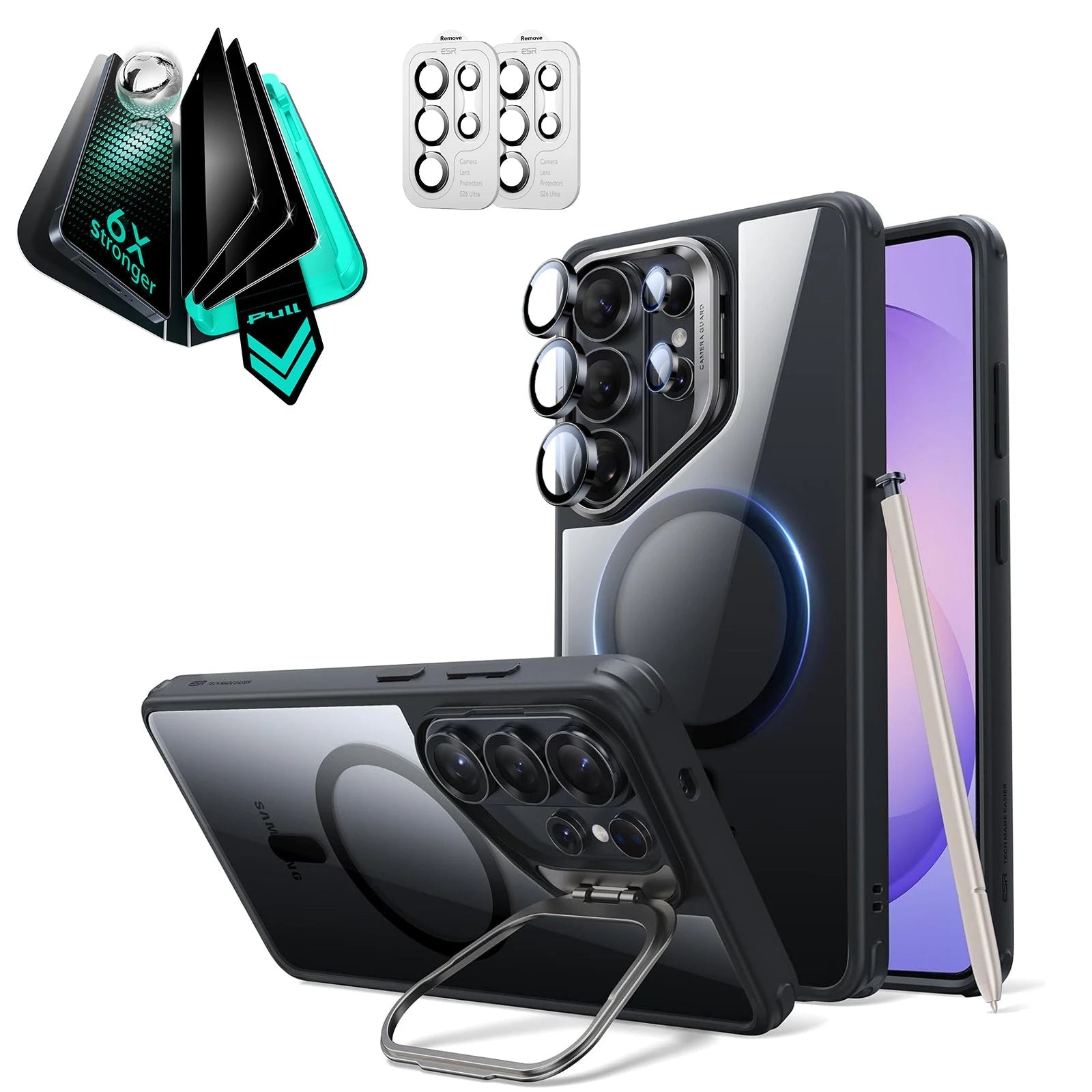  Galaxy S26 Ultra Classic Hybrid Magsafe Case with Stand and Armorite Privacy Screen Protector  Clear Black 
