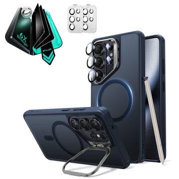 Galaxy S26 Ultra Classic Hybrid Magsafe Case with Stand and Armorite Privacy Screen Protector Set Frosted Blue