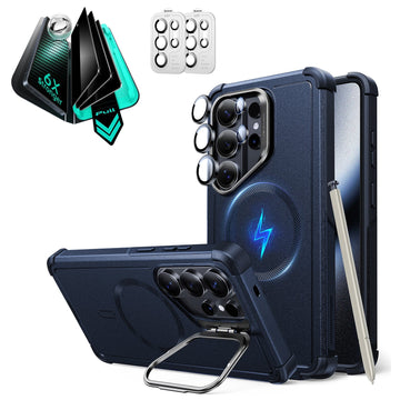 Galaxy S26 Ultra Cyber Tough Magsafe Case with Stand and Armorite Privacy Screen Protector Set Blue