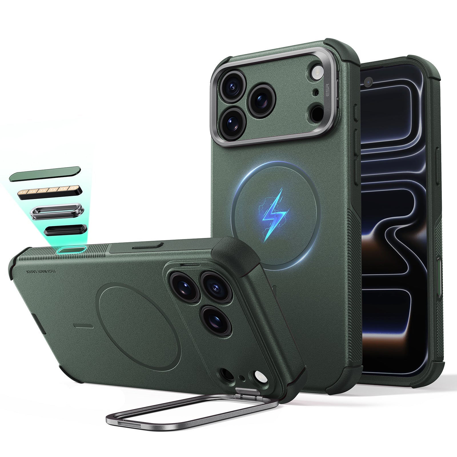 Olive Green iPhone 18 Pro Max Tough Phone Case Magsafe with Stand