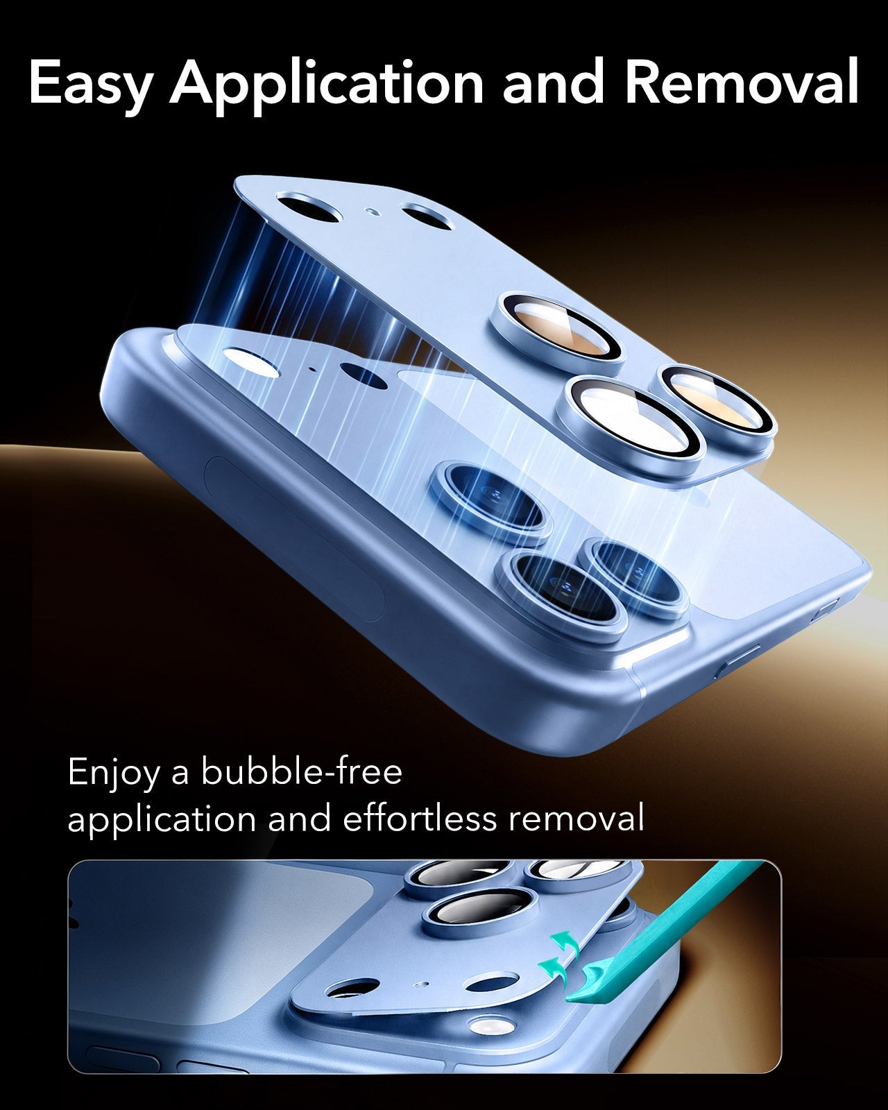 ESR Misty Blue iPhone 18 Pro Corning Glass Camera Lens Protector Easy Application and Removal