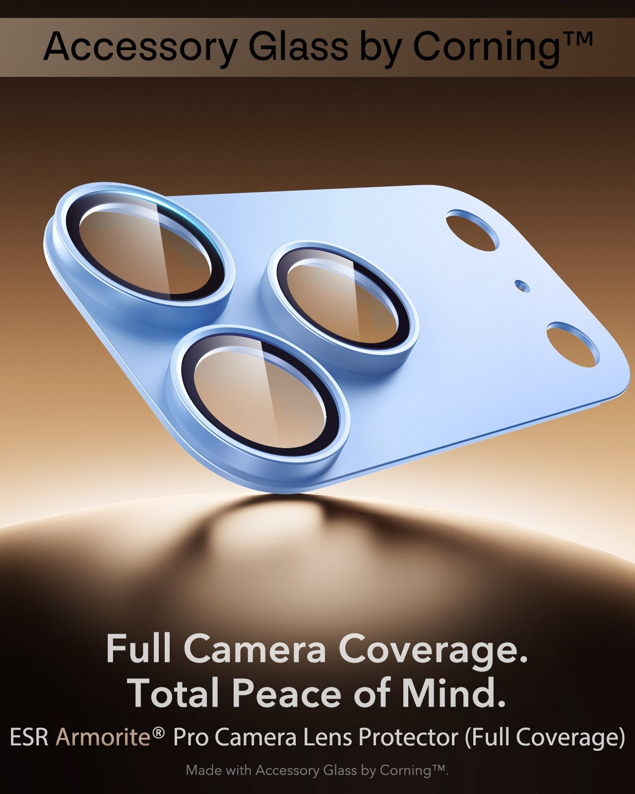 ESR Misty Blue iPhone 18 Pro Max Corning Glass Camera Lens Protector Full Camera Coverage.  Total Peace of Mind.