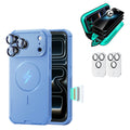 Misty Blue iPhone 18 Pro Max Cyber Tough Magsafe Case  with armorite tempered glass privacy screen protector and camera lens protector