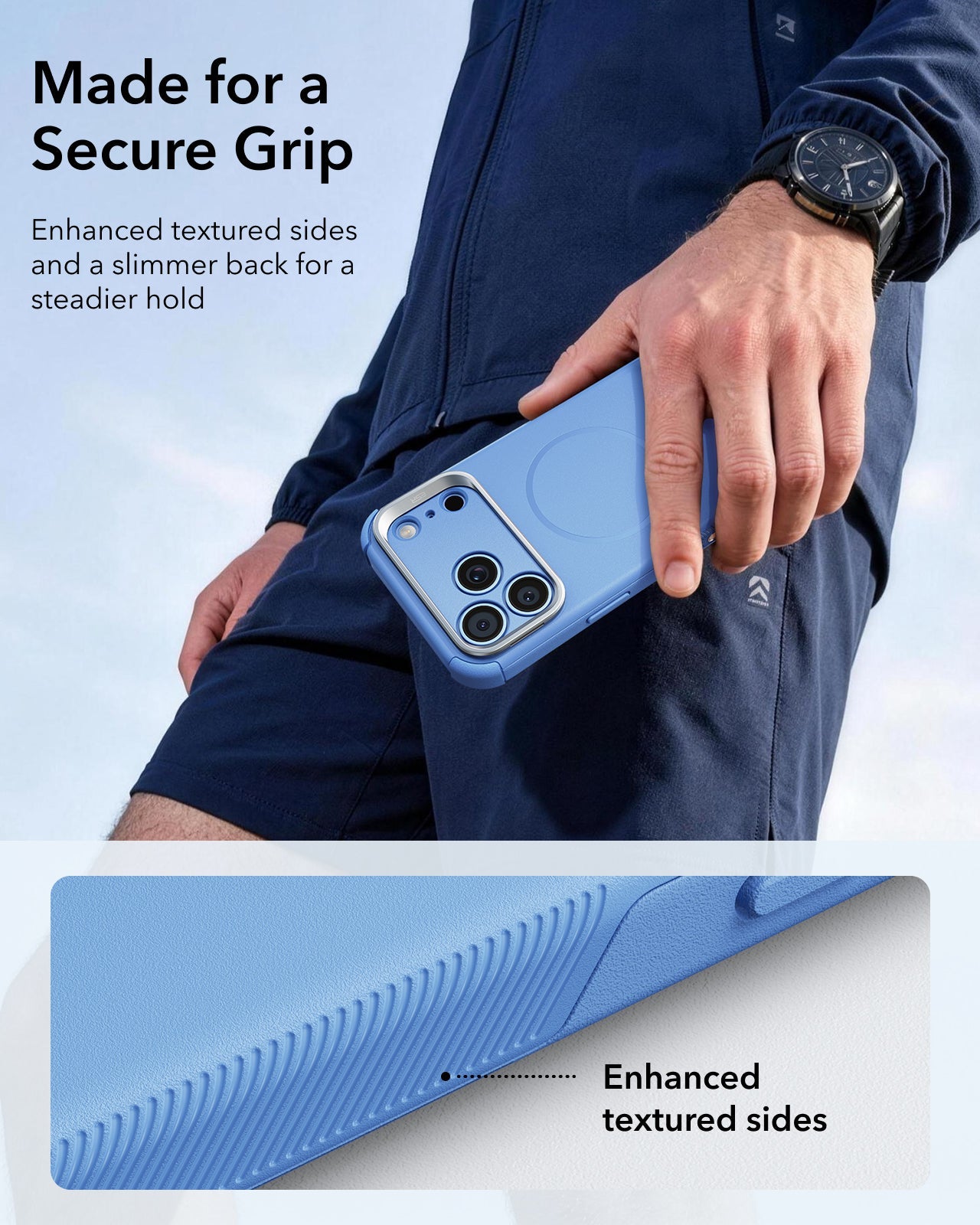 ESR Misty Blue iPhone 18 Pro Tough Phone Case Magsafe with Stand Made for a Secure Grip