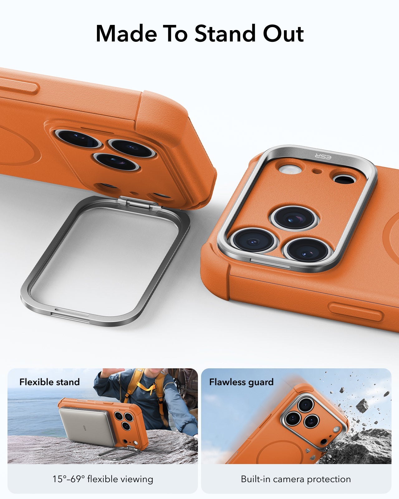 ESR Orange iPhone 18 Pro Max Tough Phone Case Magsafe with Stand Made To Stand Out