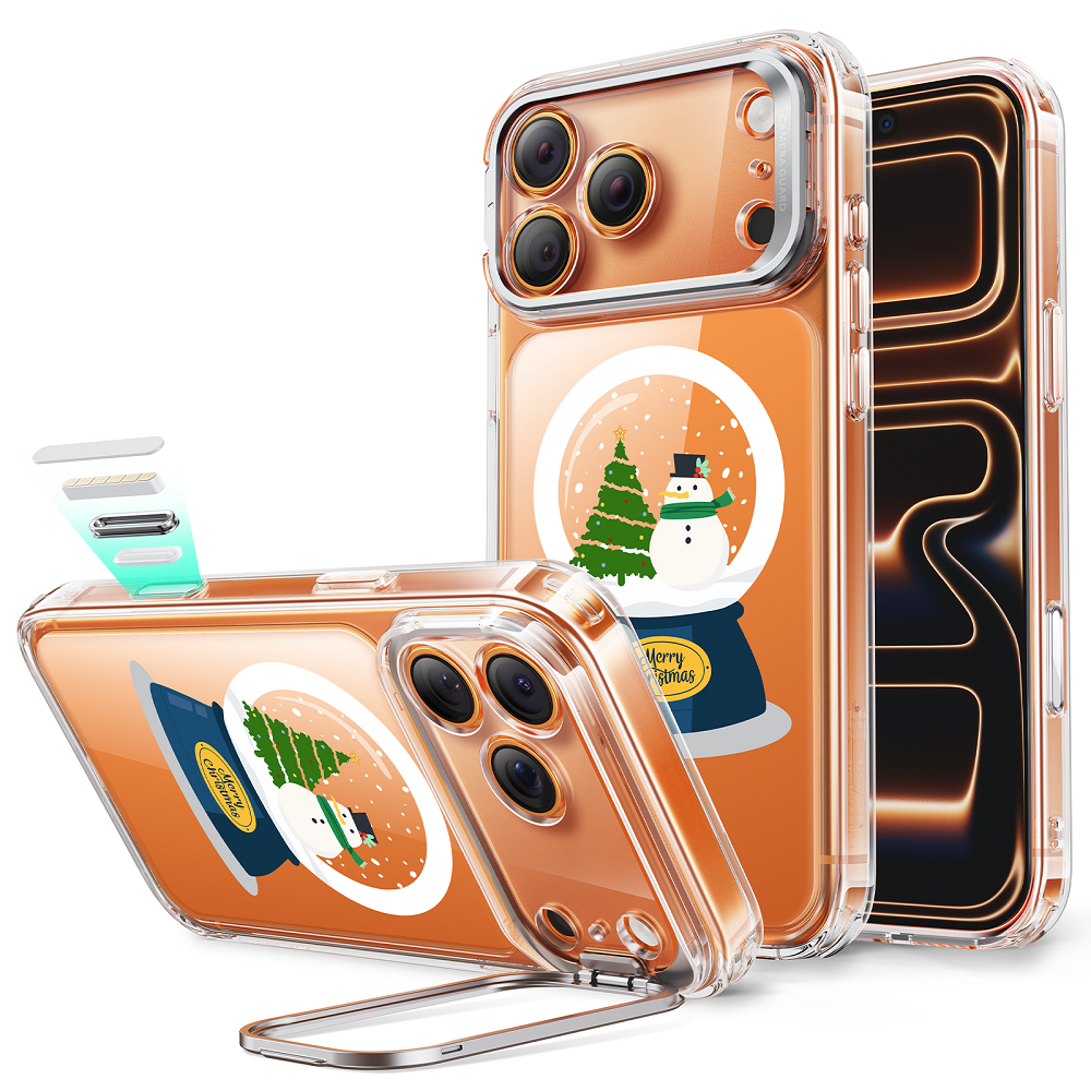 Print iPhone 17 Pro Magsafe Case with Stand Clear Christmas Snow Globe 