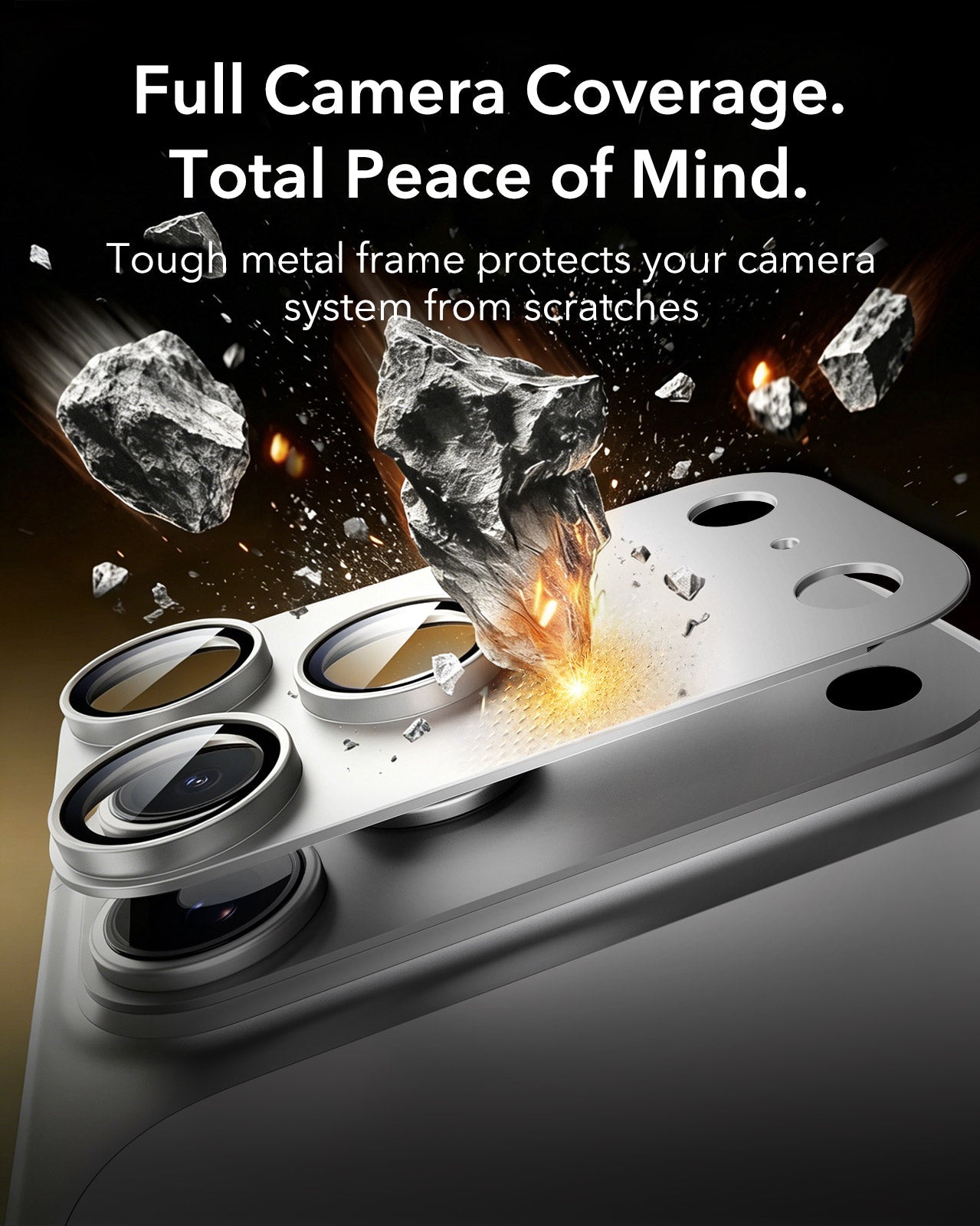 ESR Silver iPhone 18 Pro Max Corning Glass Camera Lens Protector Tough metal frame protects your camera system from scratches