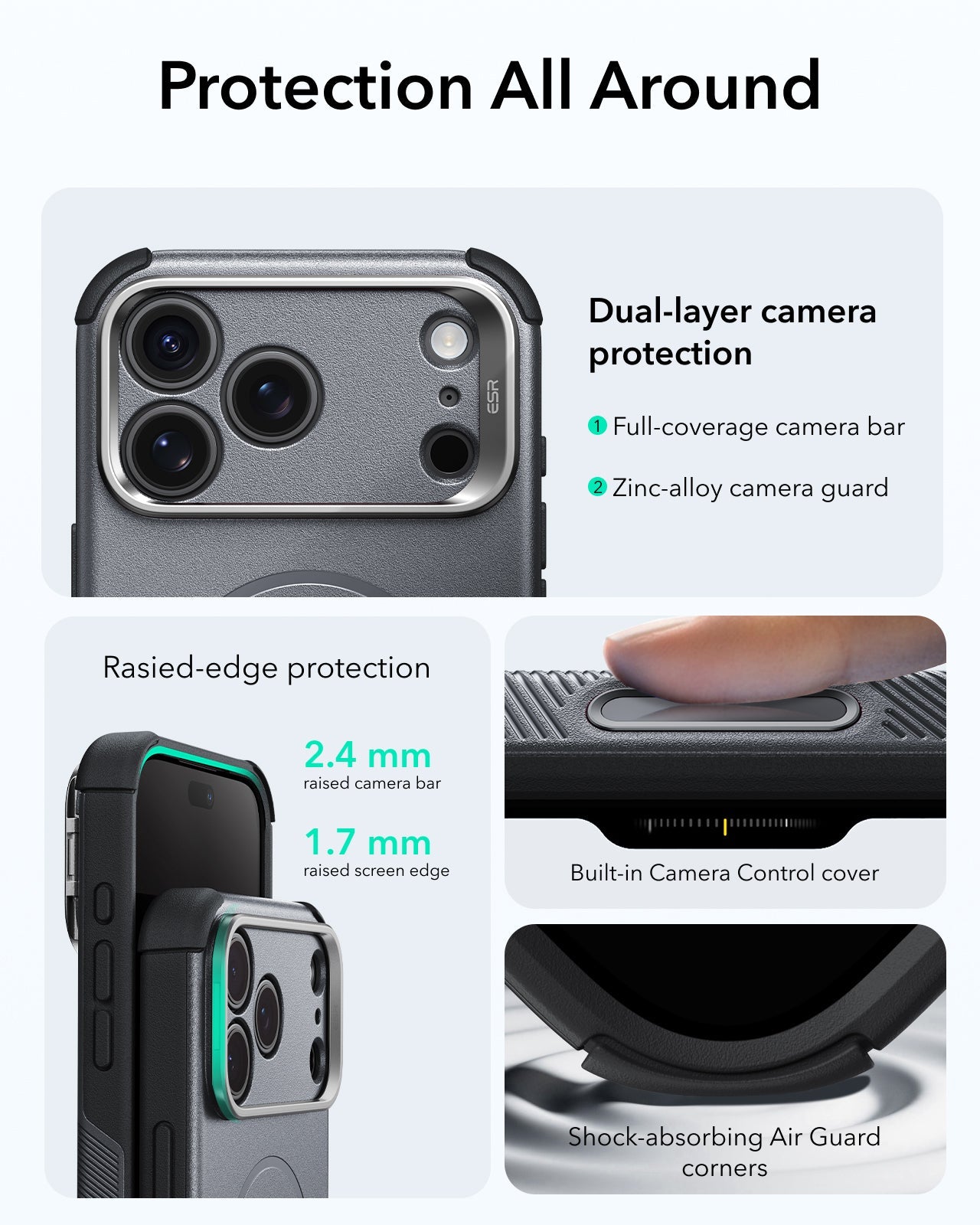 ESR Space Gray iPhone 18 Pro Tough Phone Case Magsafe with Stand Protection All Around