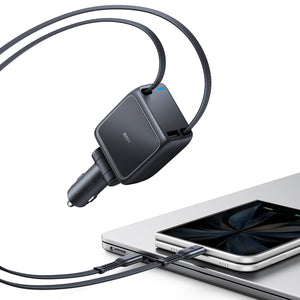 Xtend 100W Retractable Car Charger with Dual Cables - Black
