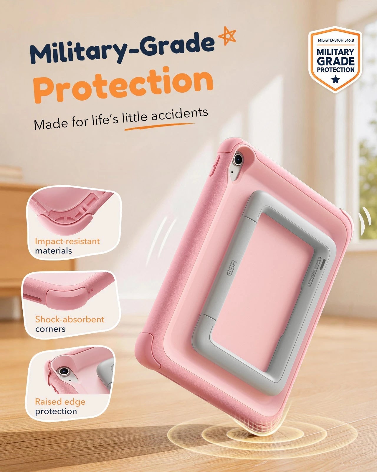 iPad 11" (A16) 2025 Bounce Case for Kids - Pink ESR ESR
