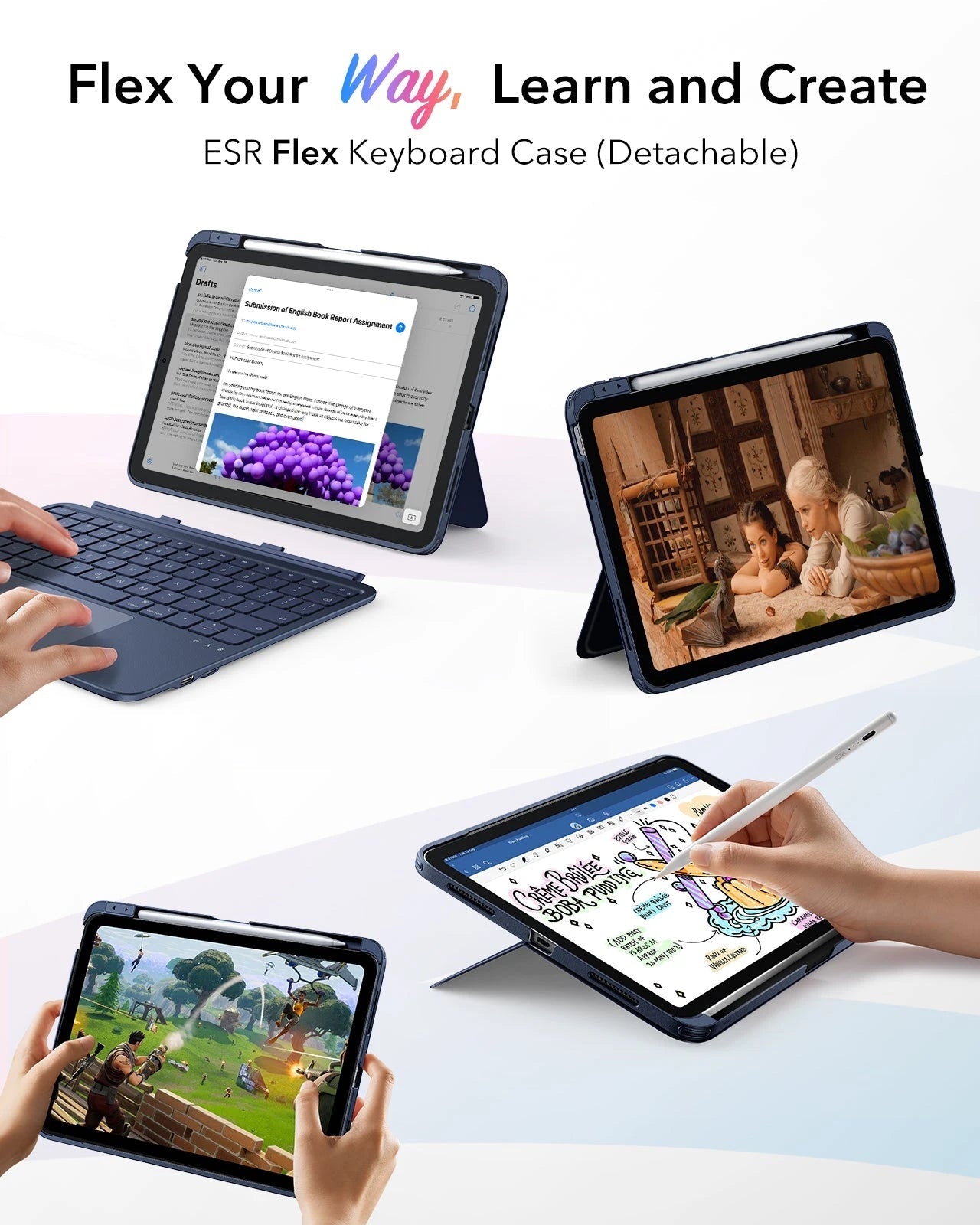 iPad 11" (A16) 2025 Detachable Bluetooth Blue Keyboard Case with Pencil Slot