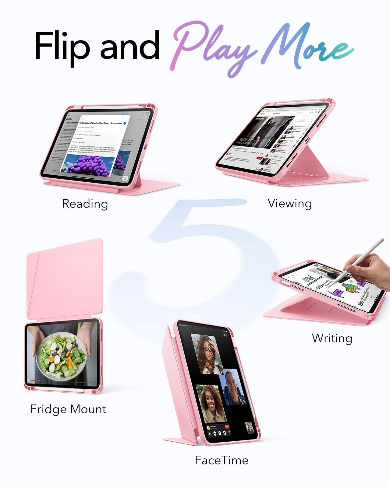 iPad 11" (A18) 2026 Flip Magnetic Case with Pencil Holder - Pink ESR ESR