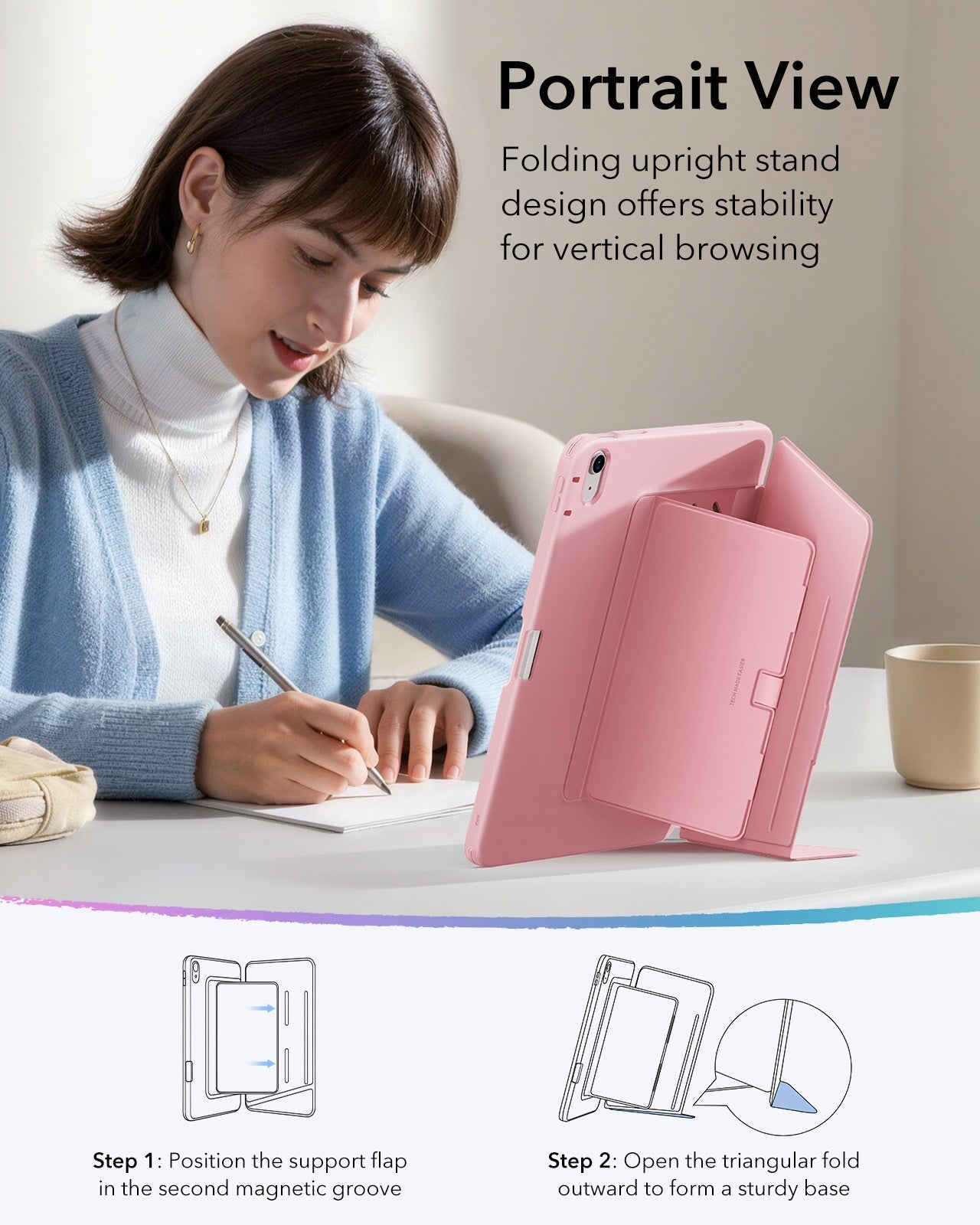 iPad 11" (A18) 2026 Flip Magnetic Case with Pencil Holder - Pink ESR ESR