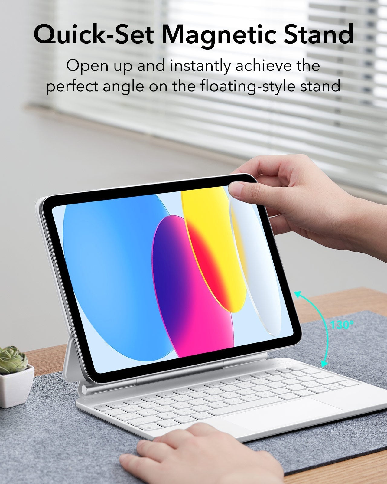 iPad_11th_Generation_Rebound_Magnetic_Keyboard_Case_white-quick-set magnetic stand(OPEN UP AND INSTANTLY ACHIEVE THE PERFECT ANGLE ON THE FLOATING-STYLE STAND)