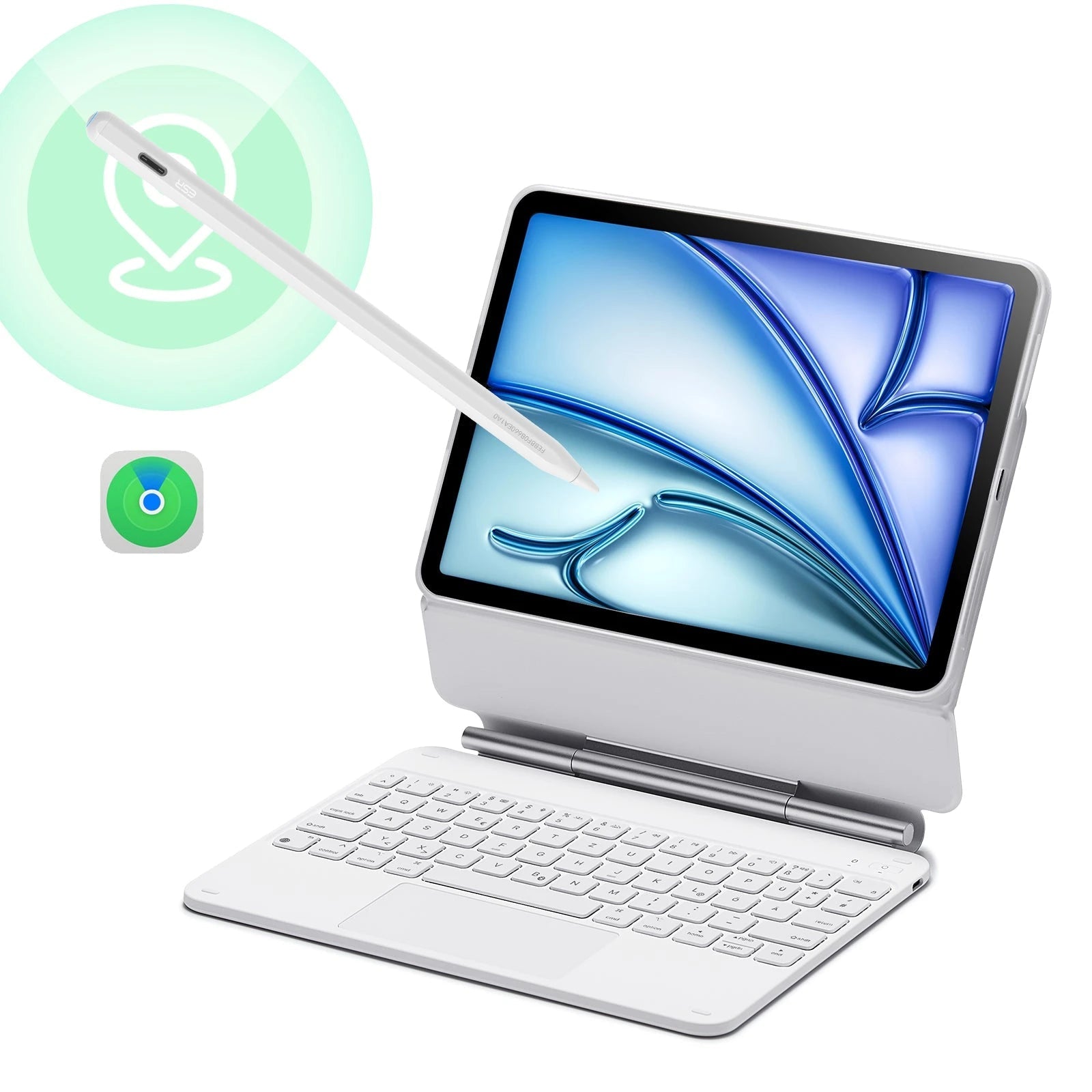 iPad Air 11ʺ (2024), Air 10.9ʺ (5th/4th Gen), and Pro 11ʺ (4th/3rd/2nd/1st Gen) Rebound Magnetic Keyboard Case 360 Pencil Bundle - US Layout-White ESR ESR