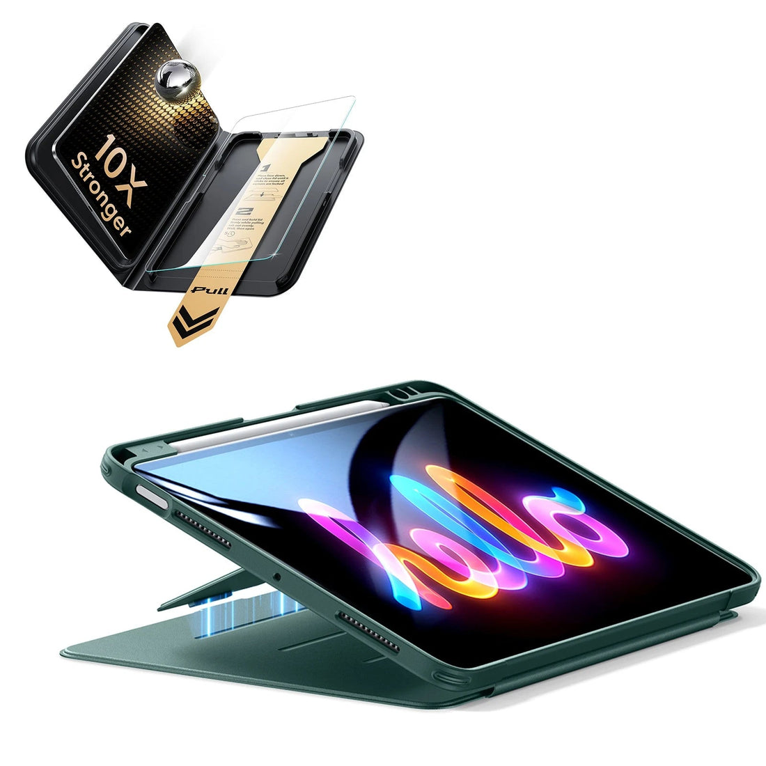 iPad Air 11" (M4) 2026 Bundle Flip Magnetic Case (Pencil Holder) & Armorite® Pro Screen Protector With UltraFit Tray - Green