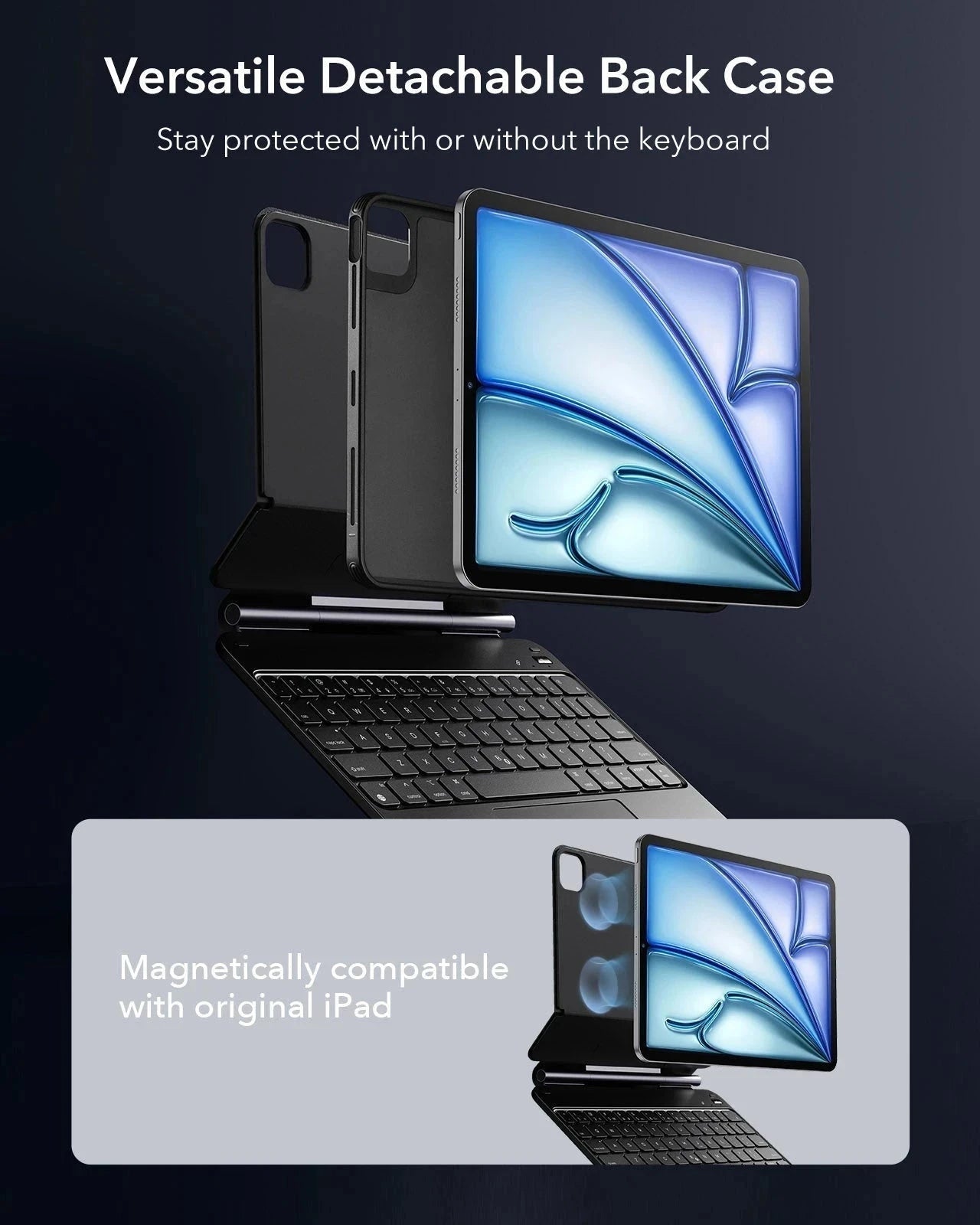 iPad Air 11" (M4) 2026 Bundle Rebound Magnetic Keyboard Case 360 & Digital Pencil-versatile detachable back case