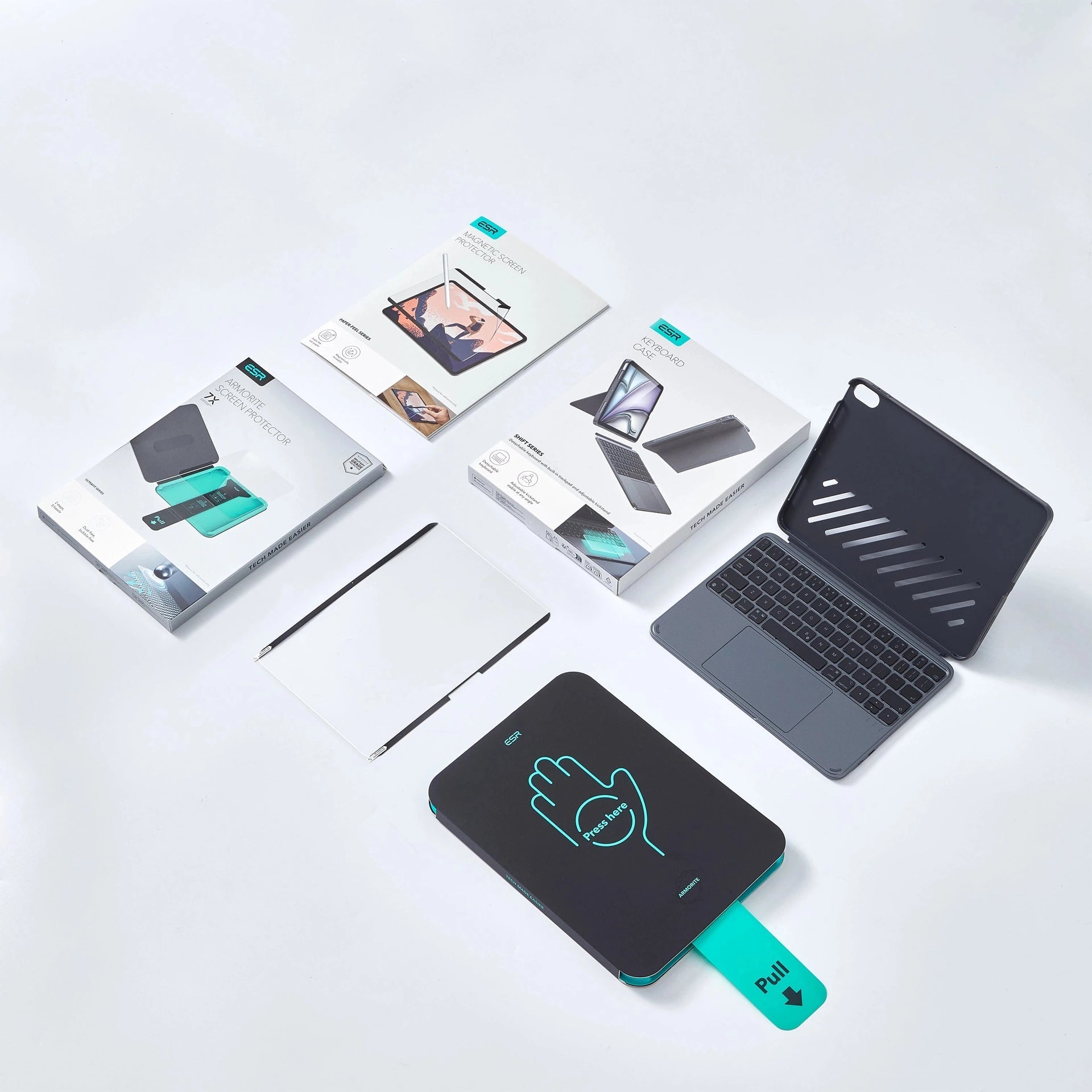 In the Box: keyboard case / 2 Armorite screen protectors / magnetic paper-feel screen protector