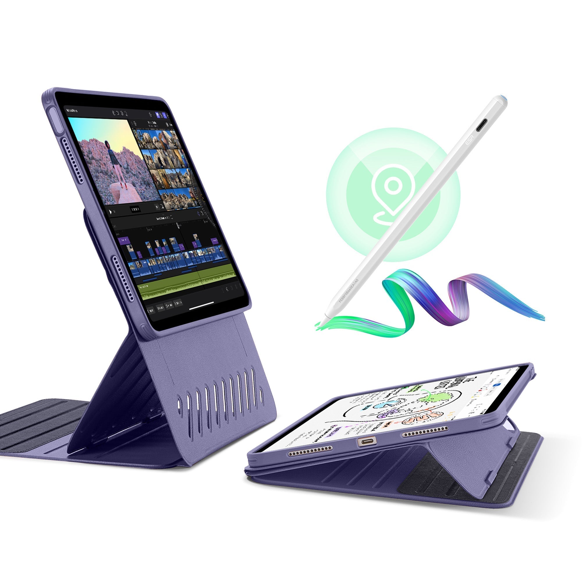 iPad Air 13" (M2) 2024 Bundle Shift Magnetic Case with Geo Digital Pencil  - Purple ESR ESR