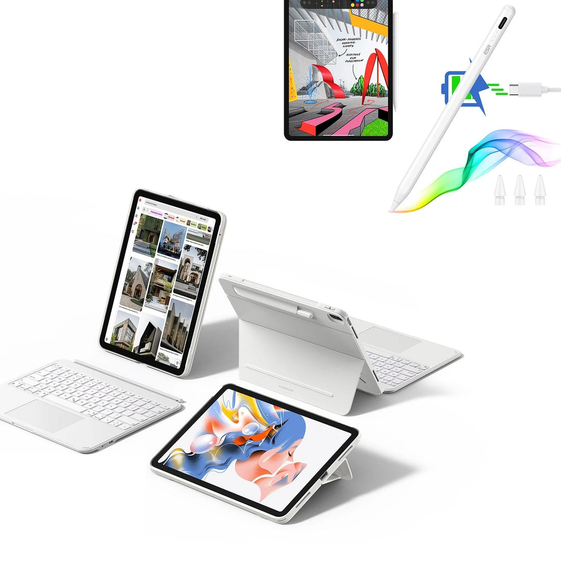 iPad Air 13" (M2) 2024 Shift Keyboard Case (Detachable) With Pencil Bundle-US Layout - White ESR ESR