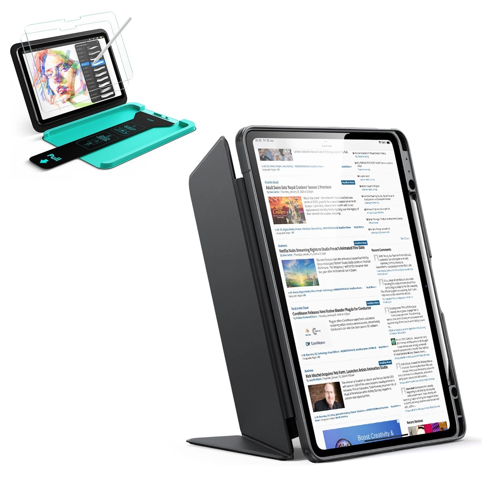 iPad Air 13" (M4) 2026 Bundle Flip Magnetic Case with Pencil Holder & Armorite® Paper-Feel Protection - Black ESR ESR
