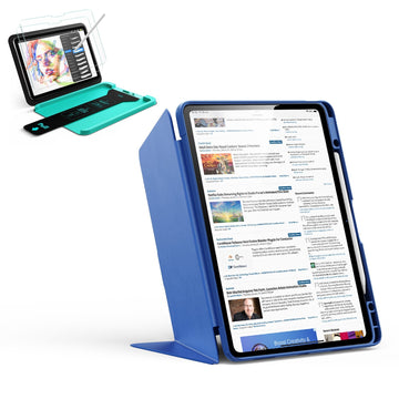 iPad Air 13" (M4) 2026 Bundle Flip Magnetic Case with Pencil Holder & Armorite® Paper-Feel Protection - Navy Blue