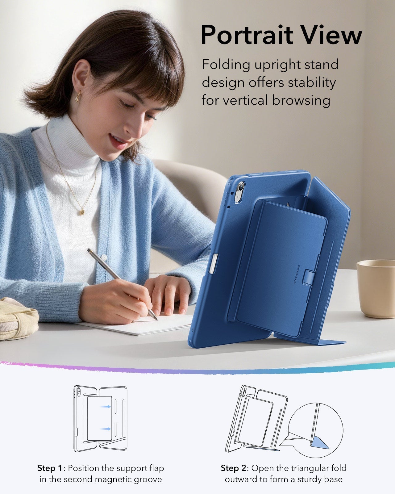 iPad Air 13" (M4) 2026 Bundle Flip Magnetic Case with Pencil Holder & Armorite® Paper-Feel Protection - Navy Blue ESR ESR