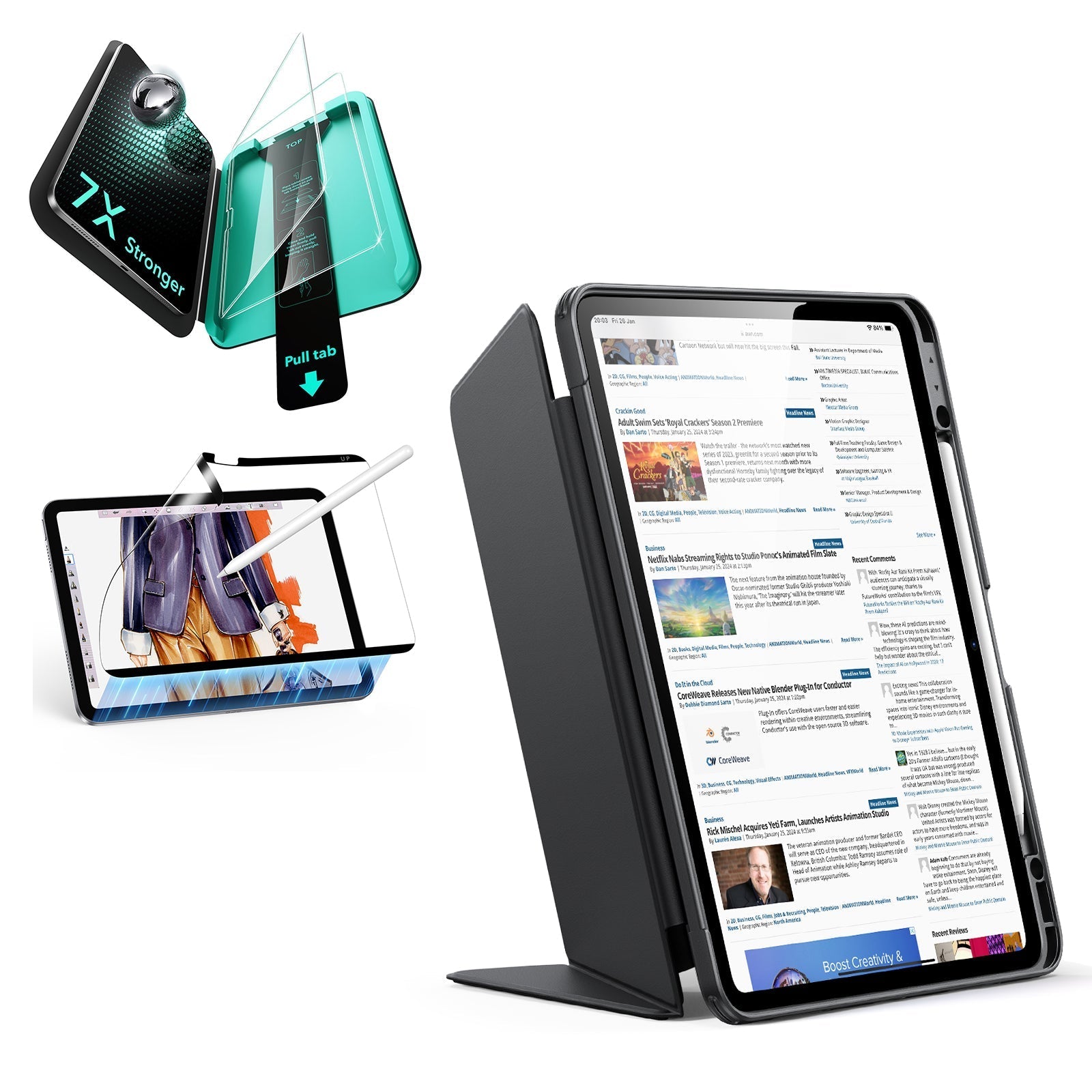 iPad Air 13" (M4) 2026 Bundle Flip Magnetic Case with Pencil Holder, Paper-Feel Magnetic & Armorite® Protection - Black ESR ESR
