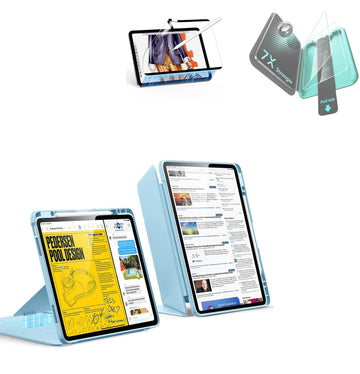 iPad Air 13" (M4) 2026 Bundle Flip Magnetic Case with Pencil Holder, Paper-Feel Magnetic & Armorite® Protection - Sky Blue