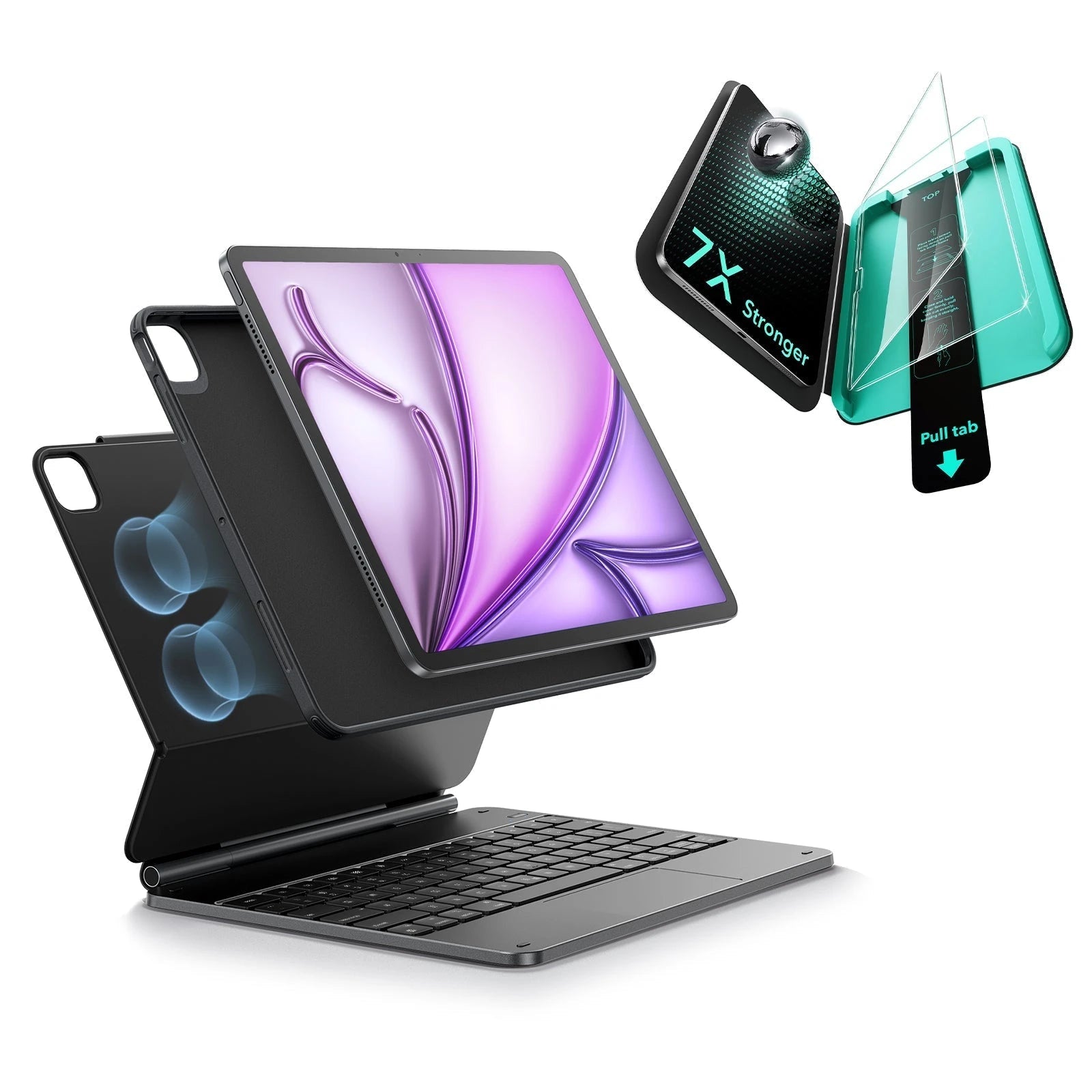  Black iPad Air 13" (M4) Keyboard Case & Glass Protectors | ESR Rebound 360