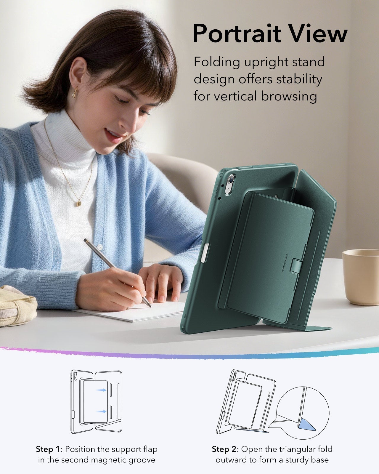 iPad Air 13" (M4) 2026 Flip Magnetic Case with Pencil Holder - Green ESR ESR