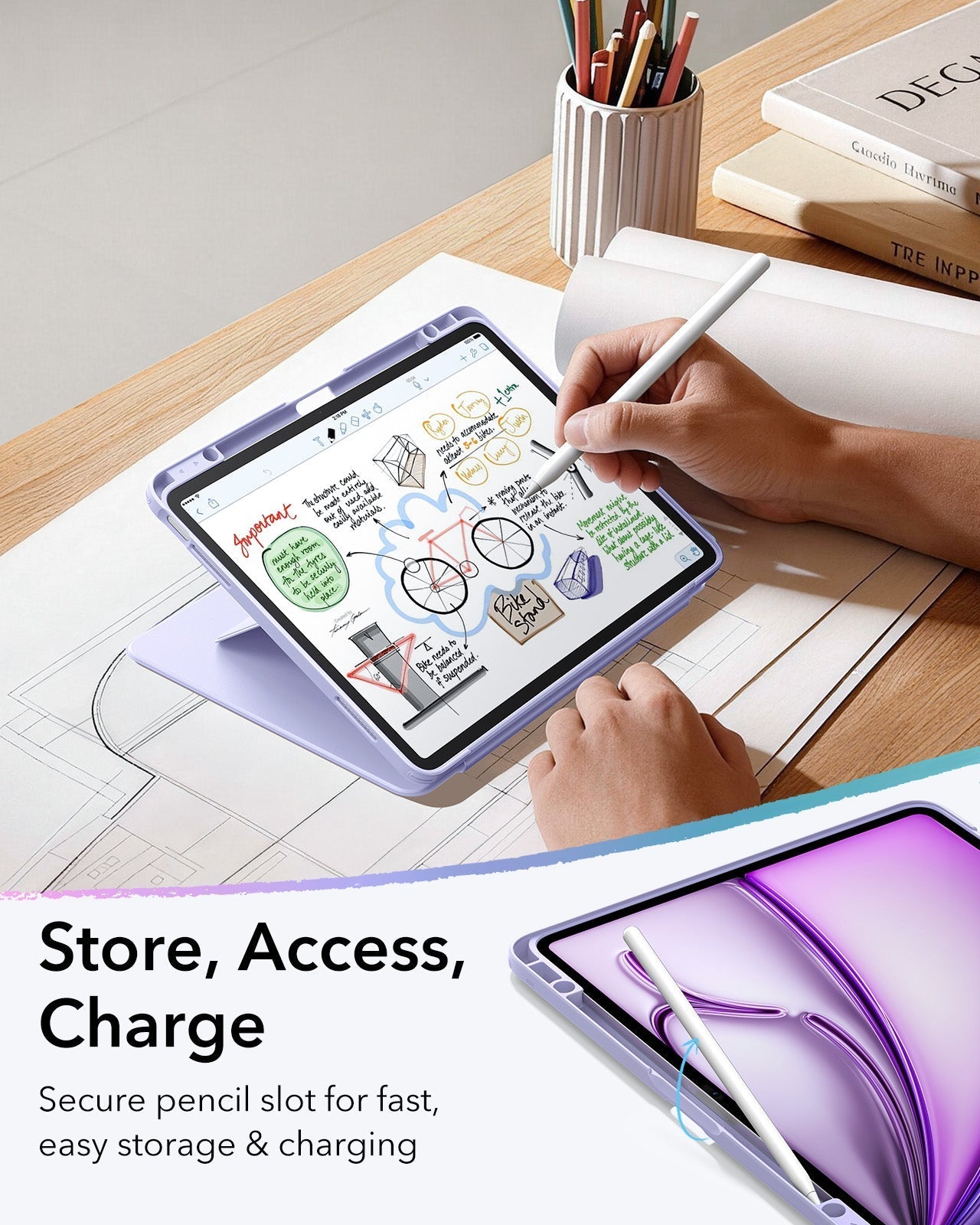 iPad Air 13" (M4) 2026 Flip Magnetic Case with Pencil Holder - Light Purple ESR ESR