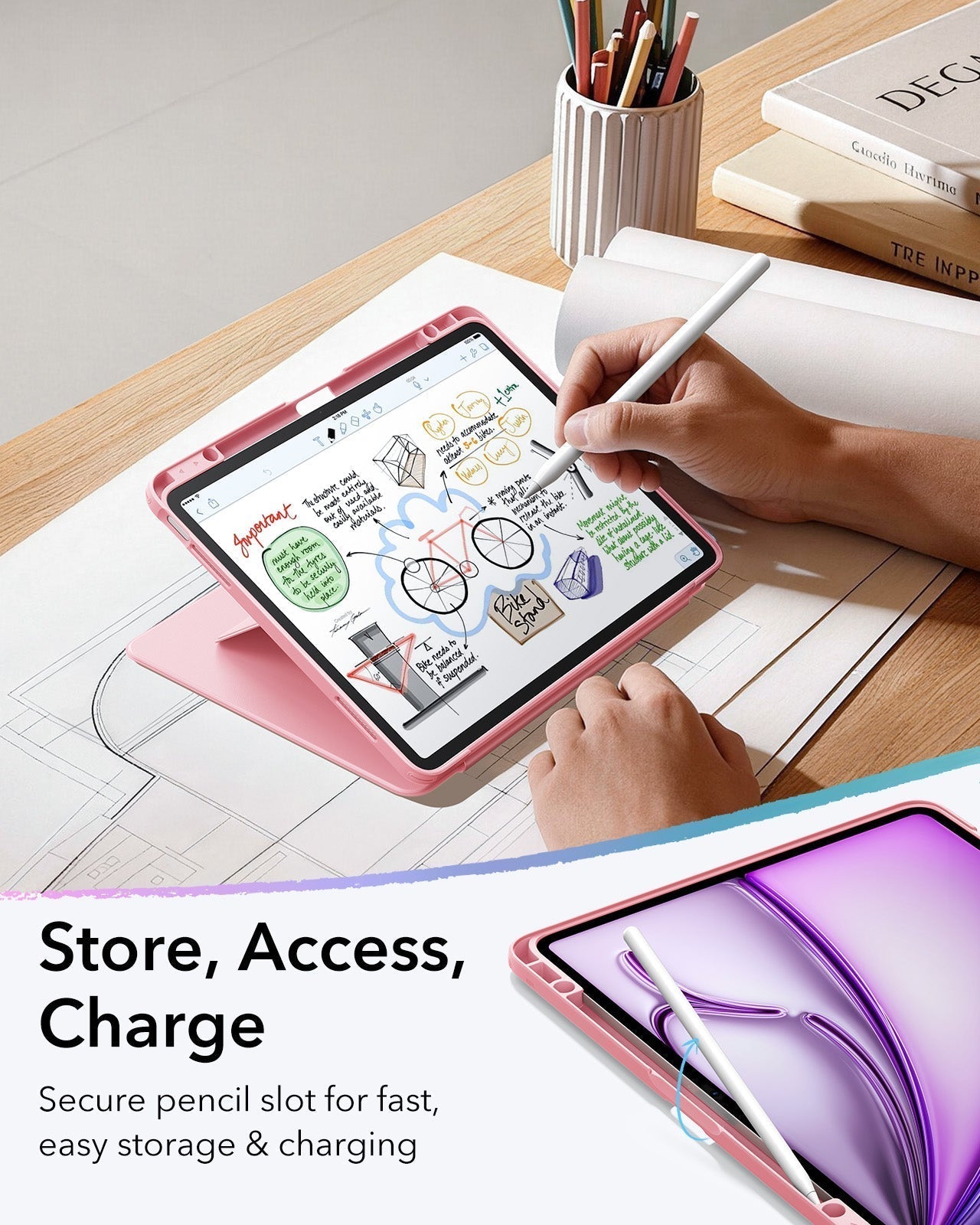 iPad Air 13" (M4) 2026 Flip Magnetic Case with Pencil Holder - Pink ESR ESR