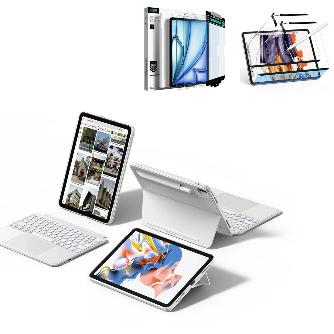 iPad Air 13" (M4) 2026 Shift Keyboard Case (Detachable) Protection Paper-Feel Bundle-US Layout - White ESR ESR