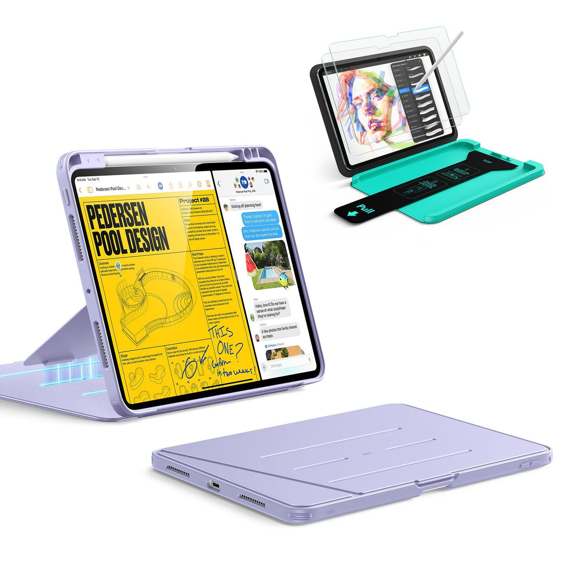 iPad Pro 11" (2025) Bundle Flip Magnetic Case with Pencil Holder & Armorite® Paper-Feel Protection - Light Purple ESR ESR
